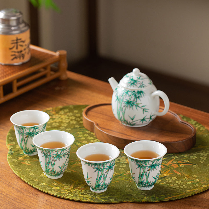 FAMILLE ROSE BAMBOO TEA SET