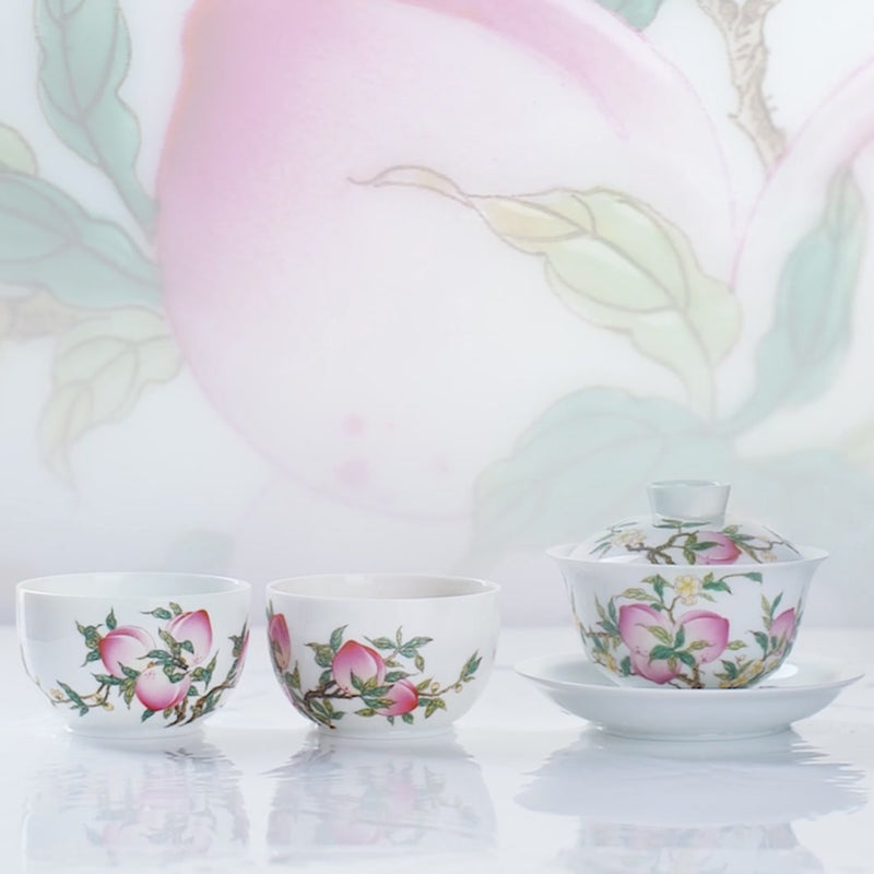 Famille Rose Peach Longevity Five Blessings Tea Set