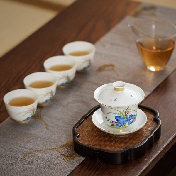 FAMILLE ROSE ORCHID AND ROCK TEA SET