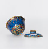 CLOISONNE PORCELAIN SAPPHIRE GOLD AND SILVER TEA SET