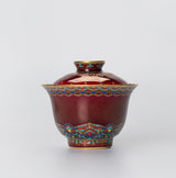 Cloisonne Enamel Lang Red Gold and Silver Tea Set