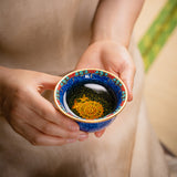 CLOISONNE PORCELAIN SAPPHIRE GOLD AND SILVER TEA SET