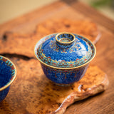 CLOISONNE PORCELAIN SAPPHIRE GOLD AND SILVER TEA SET