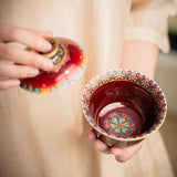 Cloisonne Enamel Lang Red Gold and Silver Tea Set