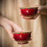 Cloisonne Enamel Lang Red Gold and Silver Tea Set